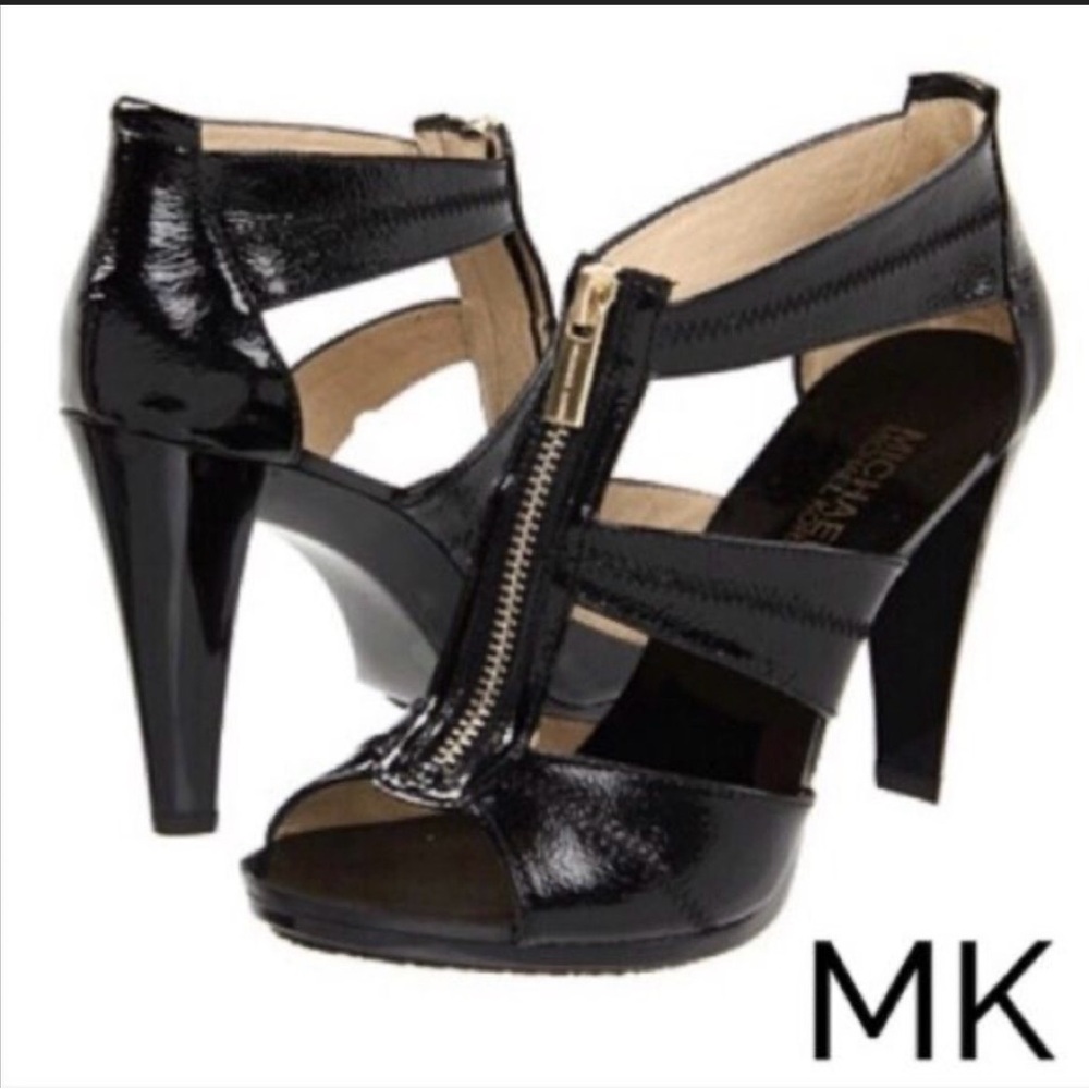 Michael Kors Black Patent Leather Zip-Strap High Heels